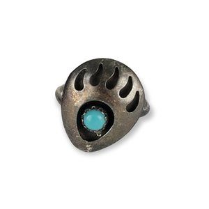 Vintage Navajo 925 Sterling Silver Turquoise Bear Claw Ring Size 5